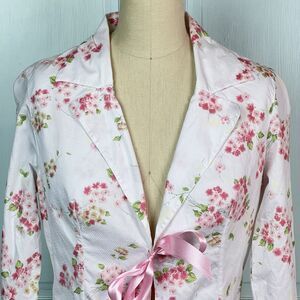 LOEKY Jacket Anne Fontaine Paris White Cotton Pique Pink Floral France Sz 40